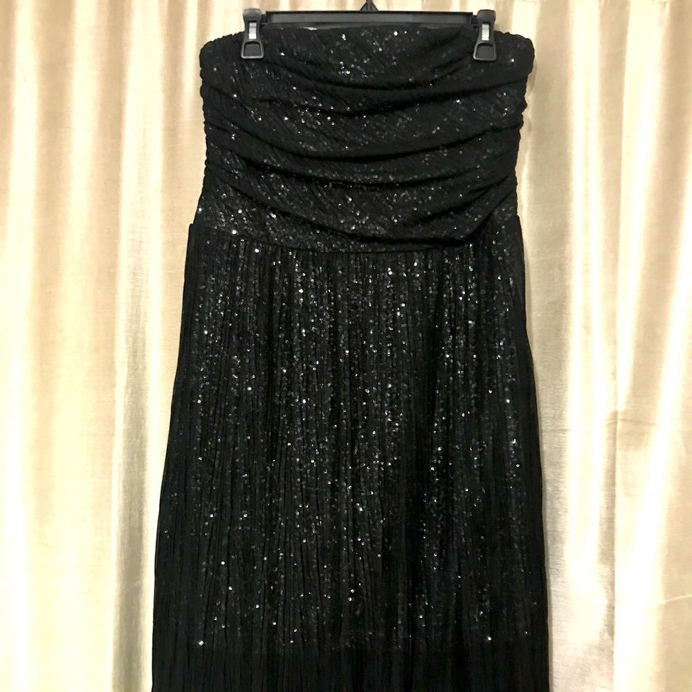 EXPRESS Black strapless sheer sequin hi-low dress